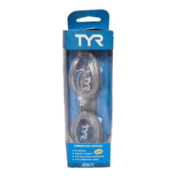 TYR Optic -4.00 Corrective Swim Goggles, Adult Fit Polycarbonate Lenses NIB - Picture 1 of 8